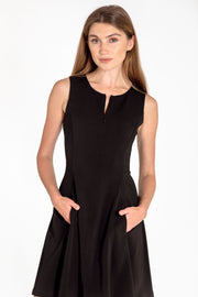 Sleeveless zip-front fit & flare dress - front view black