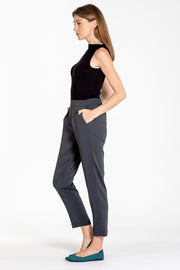Comfortable pull-on relaxed slim leg pants - side view charcoal