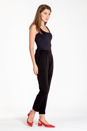 Comfortable pull-on relaxed slim leg pants - side view black