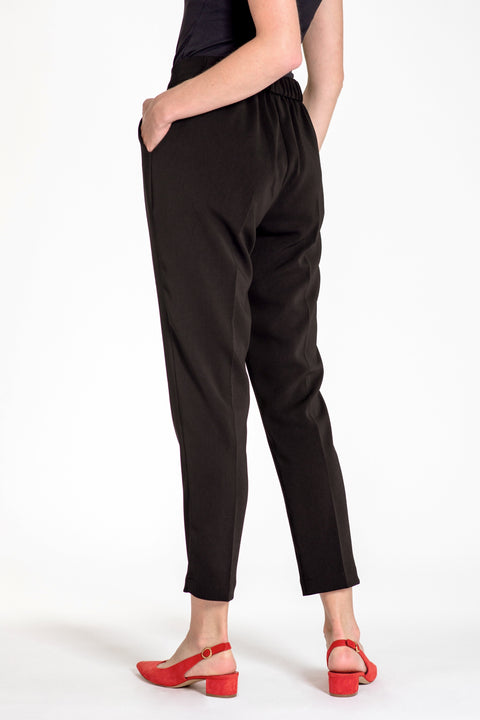 Comfortable pull-on relaxed slim leg pants - back view black