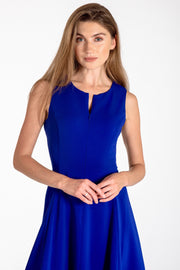 Sleeveless zip-front fit & flare dress - front view royal blue 2
