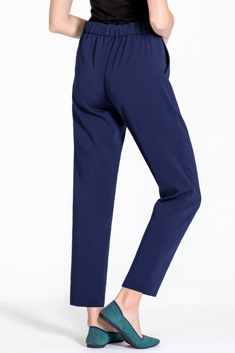 Comfortable pull-on relaxed slim leg pants - back view navy
