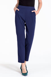 Comfortable pull-on relaxed slim leg pants - front view navy 2
