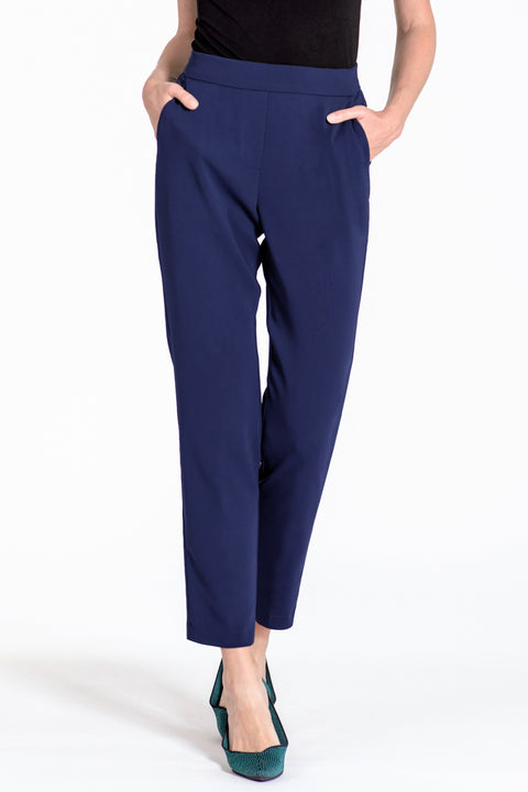 Comfortable pull-on relaxed slim leg pants - front view navy 2