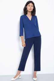 Comfortable pull-on relaxed slim leg pants - front view navy