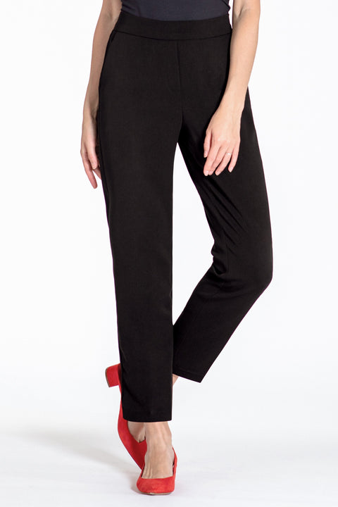 Comfortable pull-on relaxed slim leg pants - front view black