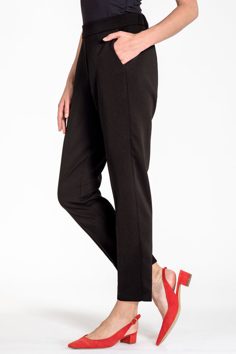 Comfortable pull-on relaxed slim leg pants - side view black