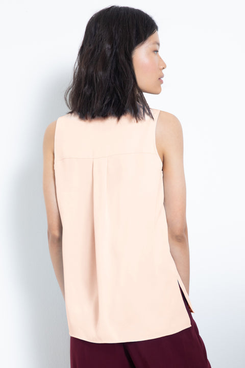 Silky sleeveless pleated V-neck blouse - back view