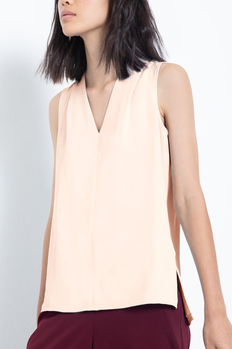 Silky sleeveless pleated V-neck blouse - front view 2