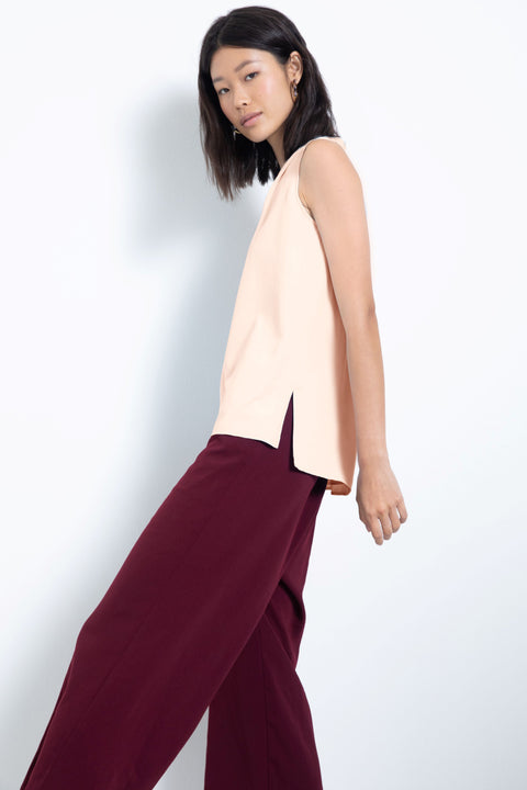 Silky sleeveless pleated V-neck blouse - side view