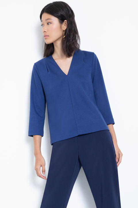 3/4-sleeve ponte v-neck blouse - front view 2